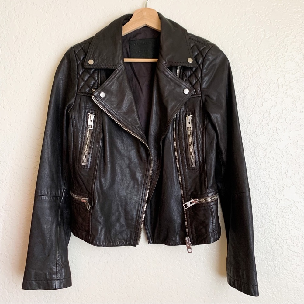 All Saints Bleeker Biker Brown Leather Jacket